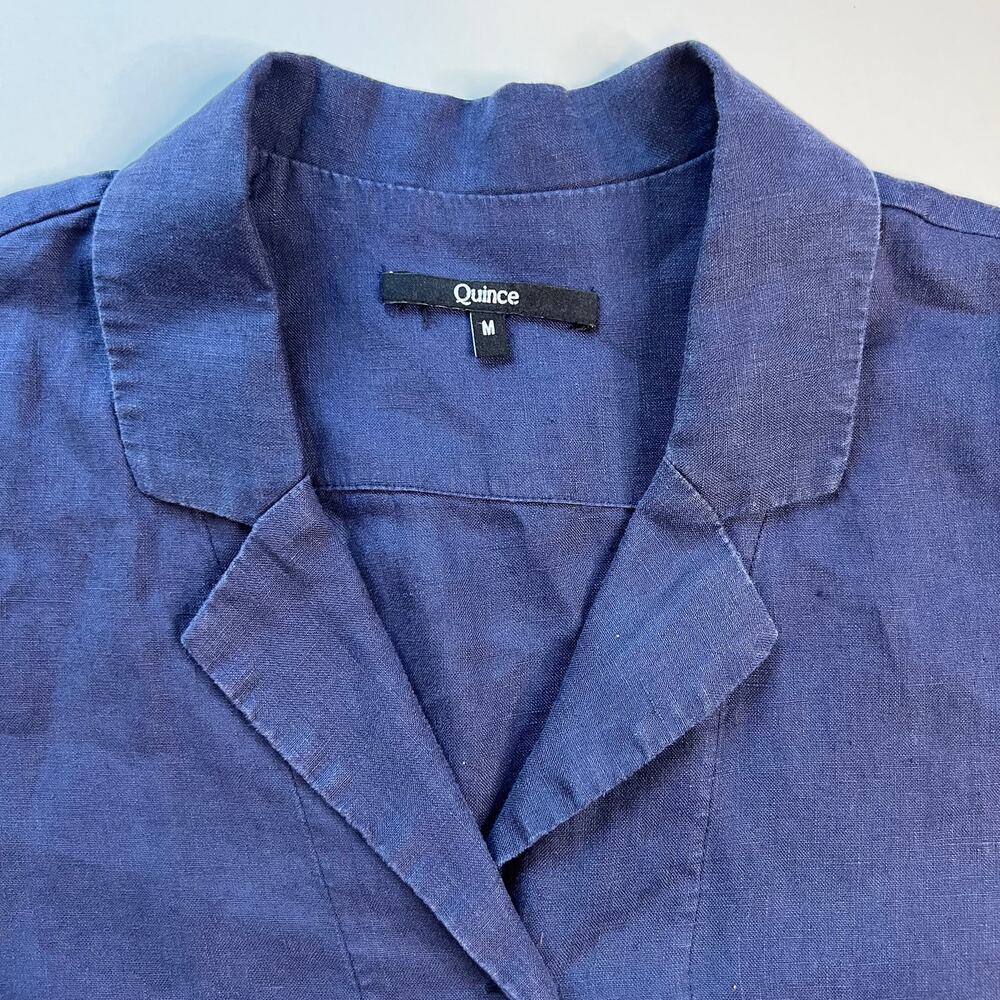 Quince Women's 100% Linen Classic Navy Blue Button Down Shirt Minimalist Size M - Picture 14 of 16
